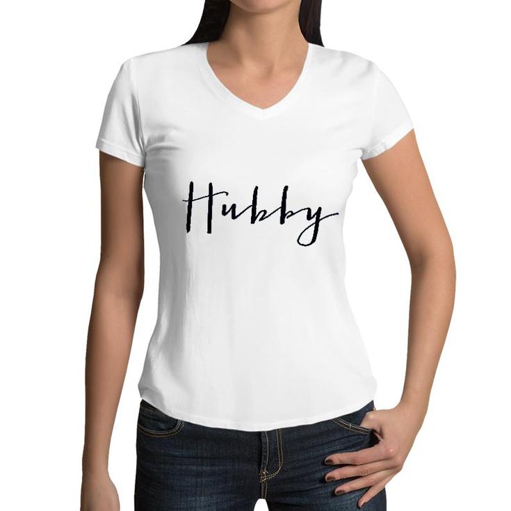 Hubby Wifey Just Married Honeymoon Matching Couples Husband And Wife Wedding Gift Couple Women V-Neck T-Shirt