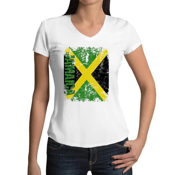 Jamaica Big Flag Vintage Men Women Kids Purple Jamaica Women V-Neck T-Shirt