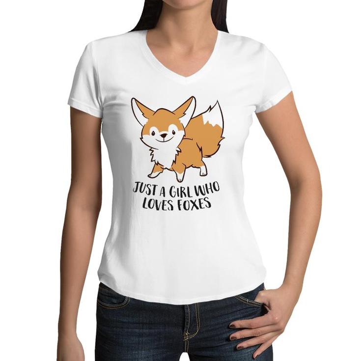Just A Girl Who Loves Foxes Cute Fox Girl  Women V-Neck T-Shirt