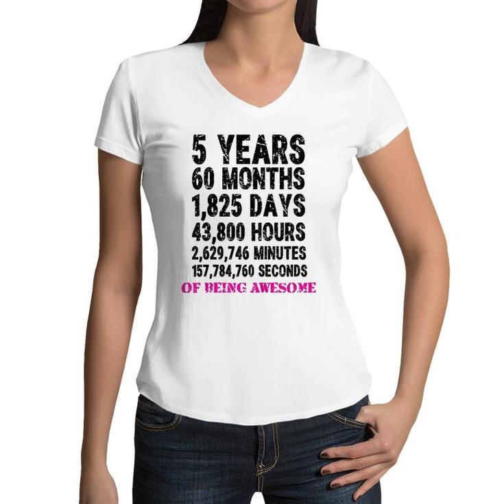 Kids 5 Years Of Being Awesome Women V-Neck T-Shirt