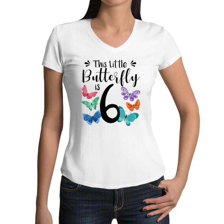 Kids 6 Year Old Butterfly Birthday Girls 6Th Girl Party Gift Women V-Neck T-Shirt