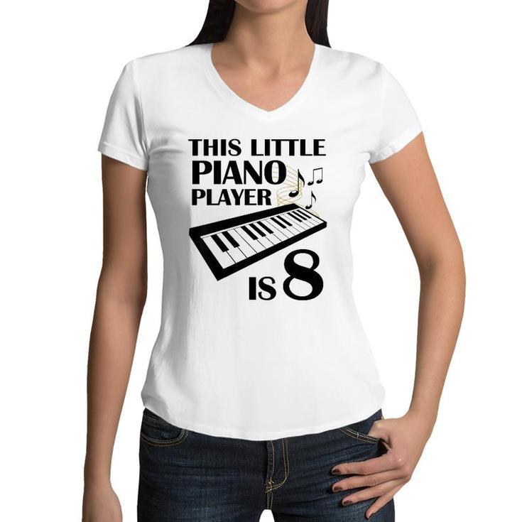 Kids 8Th Birthday Boys Piano Pianist 8 Years Old Women V-Neck T-Shirt