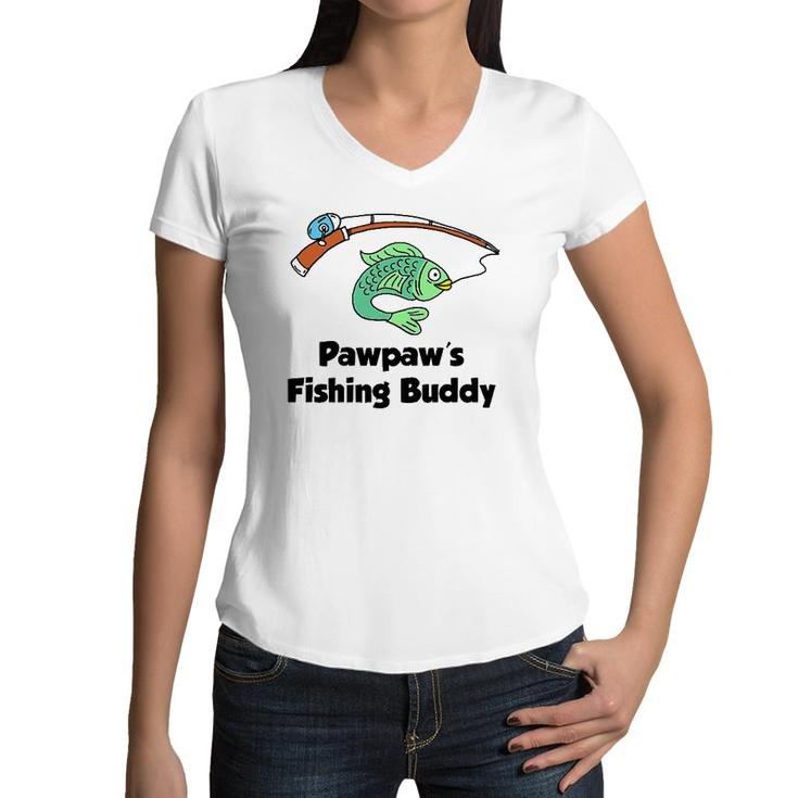 Kids Pawpaw's Fishing Buddy Grandson Or Granddaughter Fish Women V-Neck T-Shirt