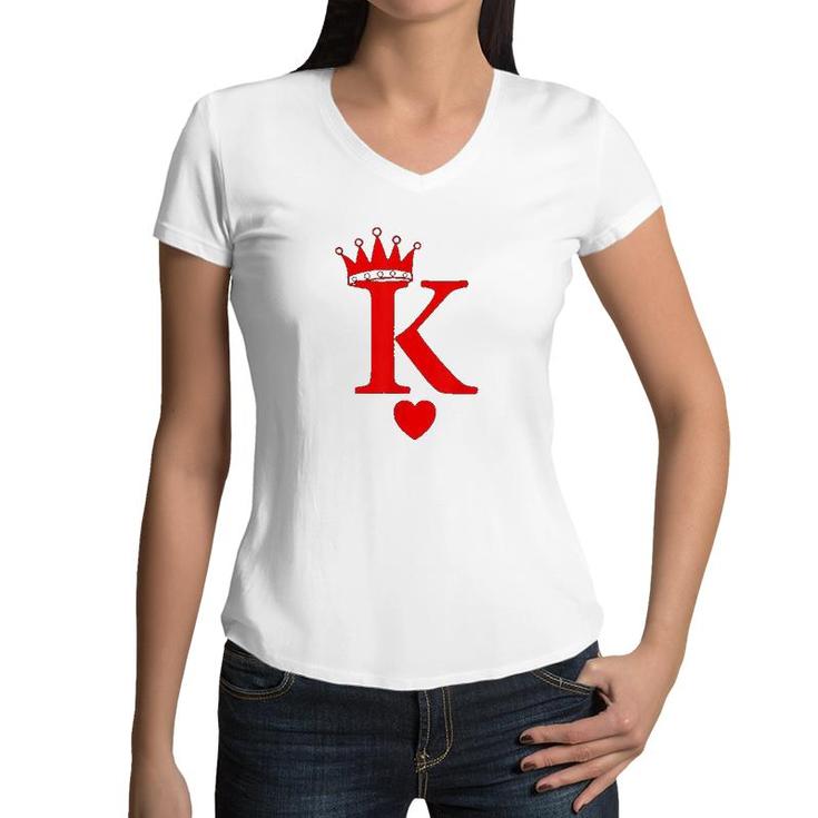 King Of Hearts Queen Of Hearts Playing Cards Deck Of Cards  Women V-Neck T-Shirt