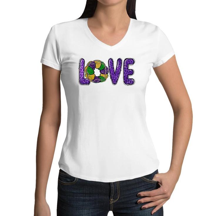Love Peace Mardi Gras King Cake Woman Kids Girls Boys Man Women V-Neck T-Shirt