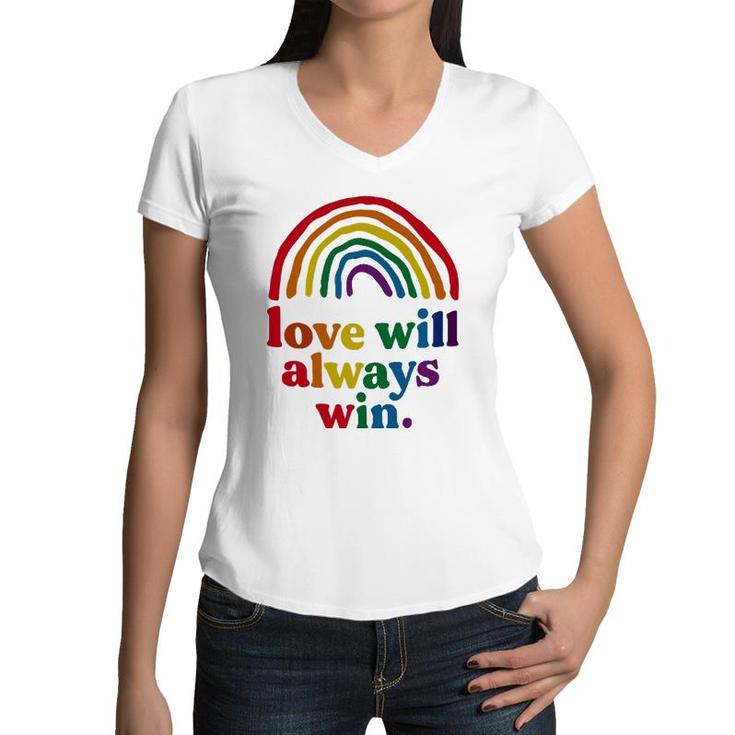 Love Will Always Win Pride Rainbow Kid Child Lgbt Quote Fun Women V-Neck T-Shirt
