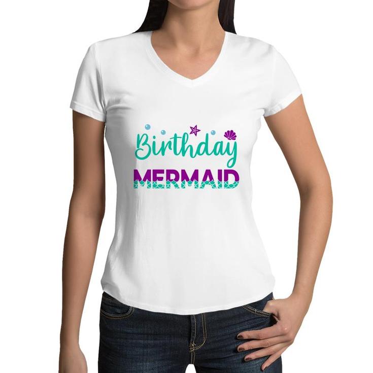 Mermaid Matching Family Birthday Blue Purple Women V-Neck T-Shirt