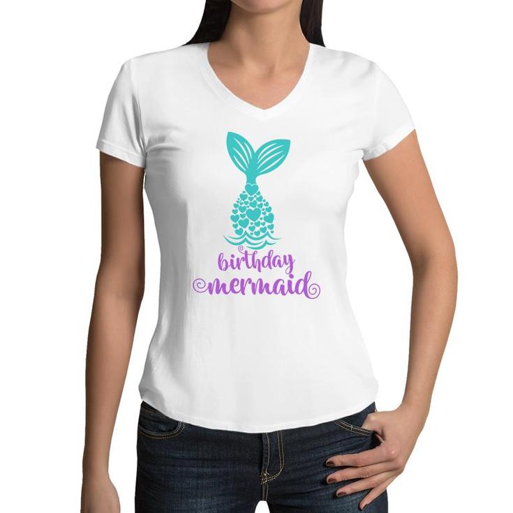 Mermaid Matching Family Birthday Mermaid Ocean Women V-Neck T-Shirt