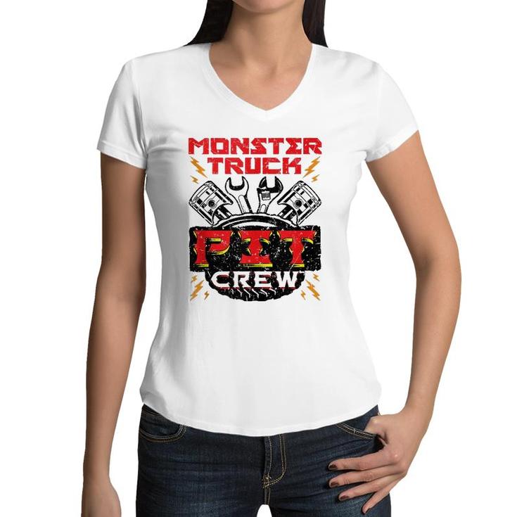 Monster Truck Pit Crew Men Boys Jam Rally  Women V-Neck T-Shirt