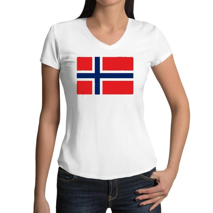 Norwegian Flag Of Norway Souvenir Gift Men Women Kids Women V-Neck T-Shirt