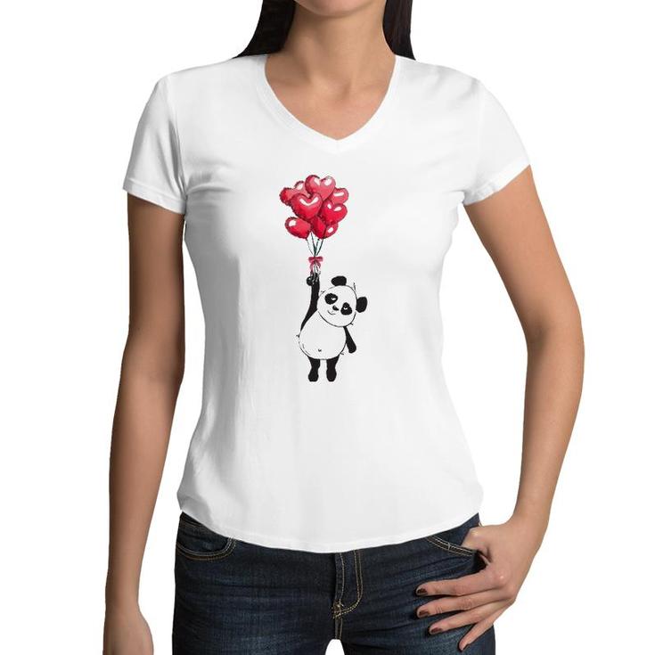 Panda Heart Valentine's Day Girl Kids Women Adults Bear Lover Women V-Neck T-Shirt