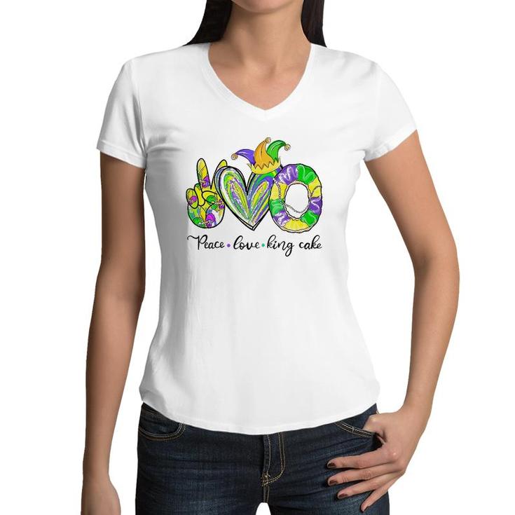 Peace Love King Cake Mardi Gras T Men Women Kids Women V-Neck T-Shirt