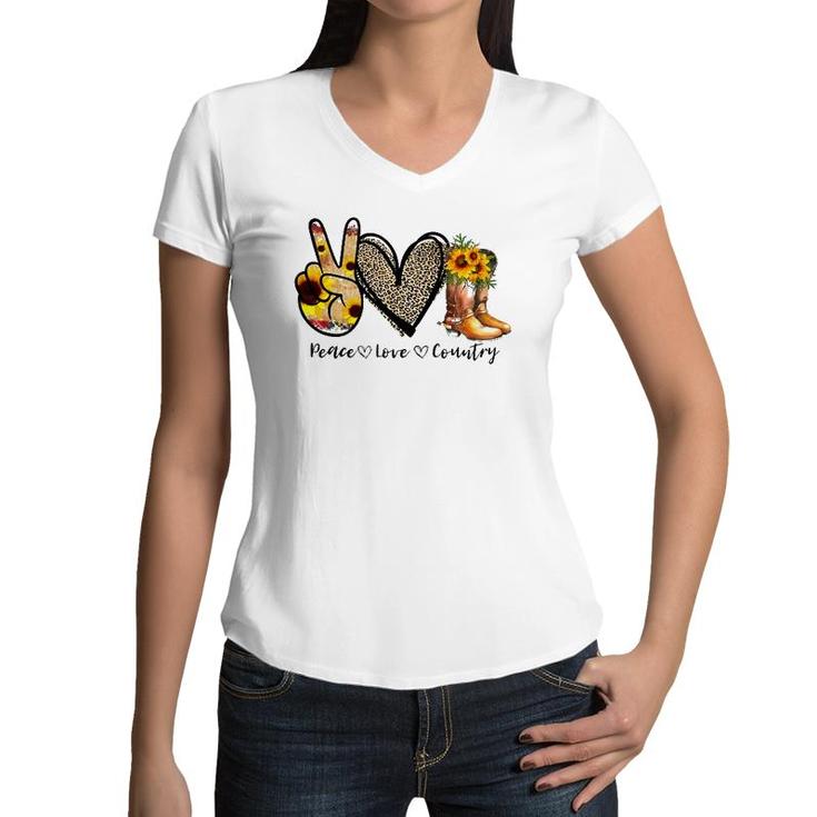 Peace Sunflower Peace Love Country Cowgirl Midwest Girl Boot Women V-Neck T-Shirt