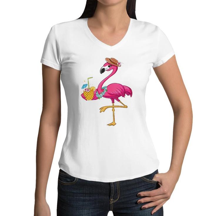 Pineapple S For Girl Women Pink Flamingo Lover Hawaii  Women V-Neck T-Shirt