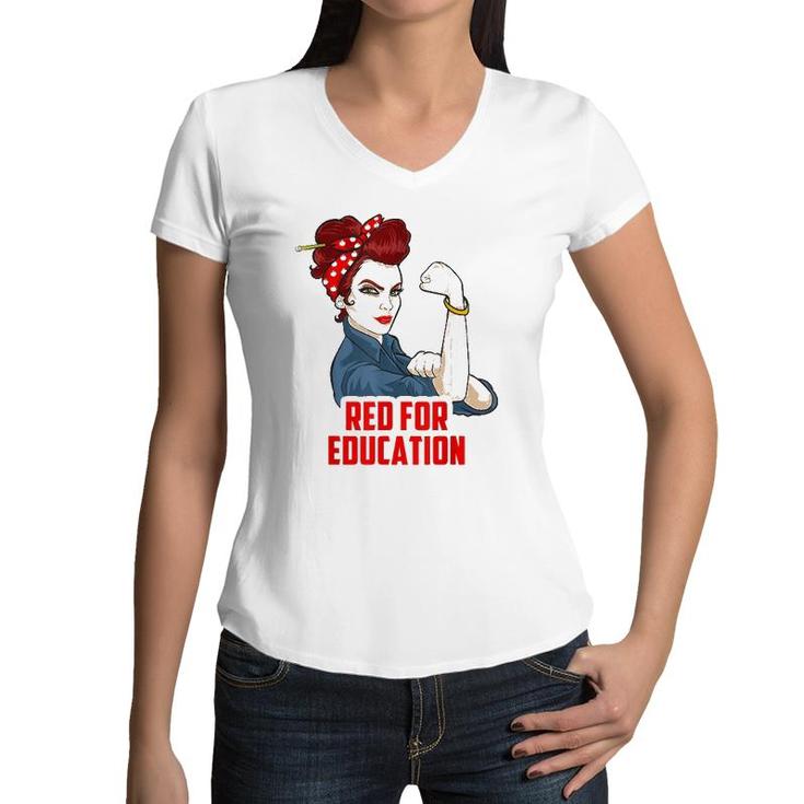 Red For Education Strong Women Teacher  Women Men Kids Women V-Neck T-Shirt