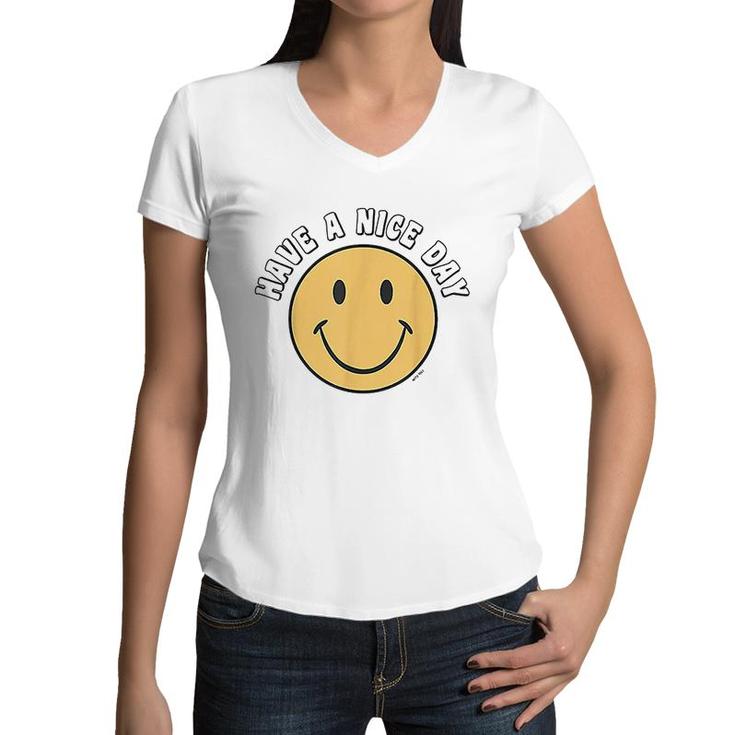 Retro Kid Adult Puck Smile Face Have A Nice Day Smile Happy Face Women V-Neck T-Shirt
