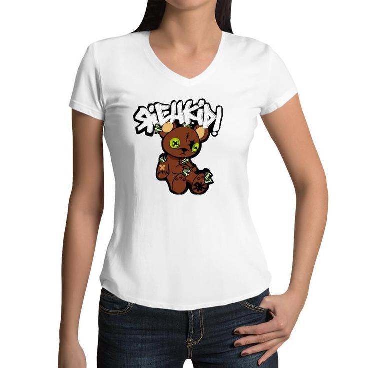 Richkid Money Bear Ugly Teddy Bear Women V-Neck T-Shirt