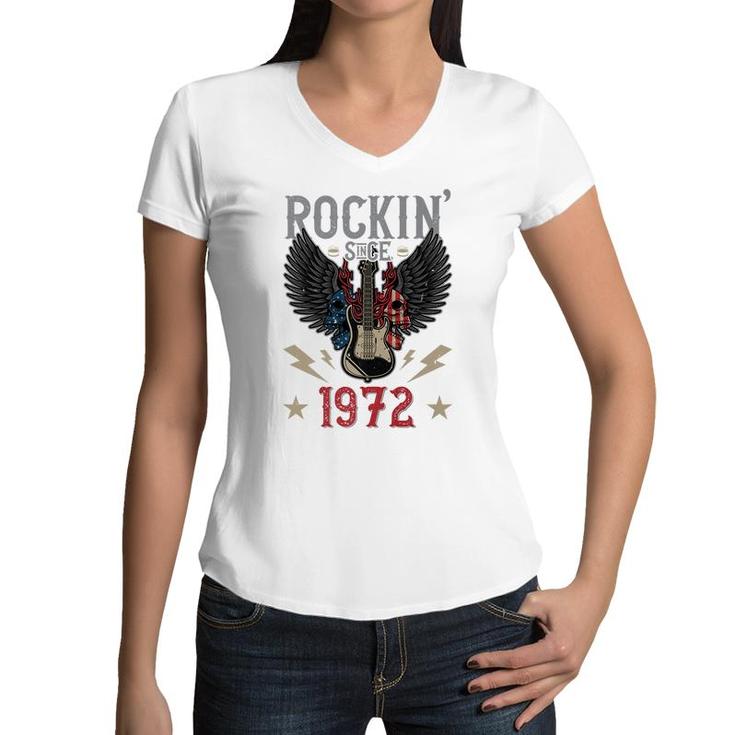 Rockin Since 1972 T  Rock N Roll Lovers 50Th Birthday Premium  Women V-Neck T-Shirt