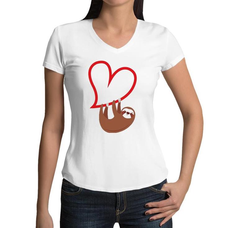 Sloth Heart Valentine's Day Girls Women Sloth Lover Women V-Neck T-Shirt
