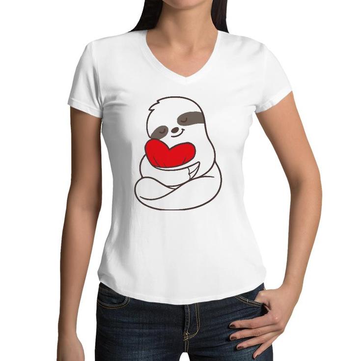 Sloth Hearts Love Valentines Gift Him Her Girlfriend Women Women V-Neck T-Shirt