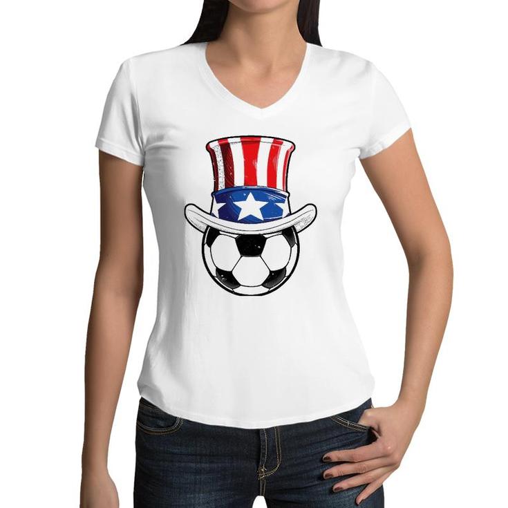 Soccer Uncle Sam 4Th Of July Kids Boys American Flag Funny Women V-Neck T-Shirt