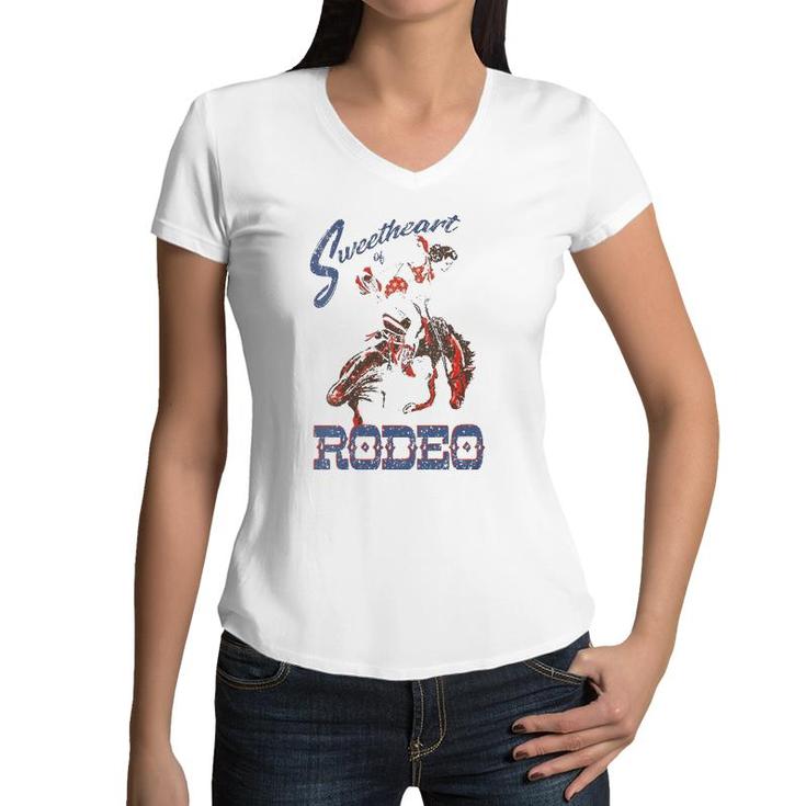 Sweetheart Of The Rodeo Western Cowboy Cowgirl Vintage Cute V-Neck Women V-Neck T-Shirt