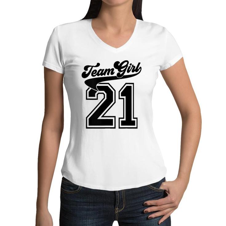 Team Girl Gender Reveal 2021 Birth Announcement Shower Gift  Women V-Neck T-Shirt