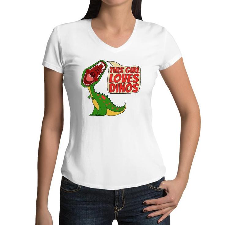 This Girl Loves Dinos Funny Cute Dinosaur Gift Women Women V-Neck T-Shirt