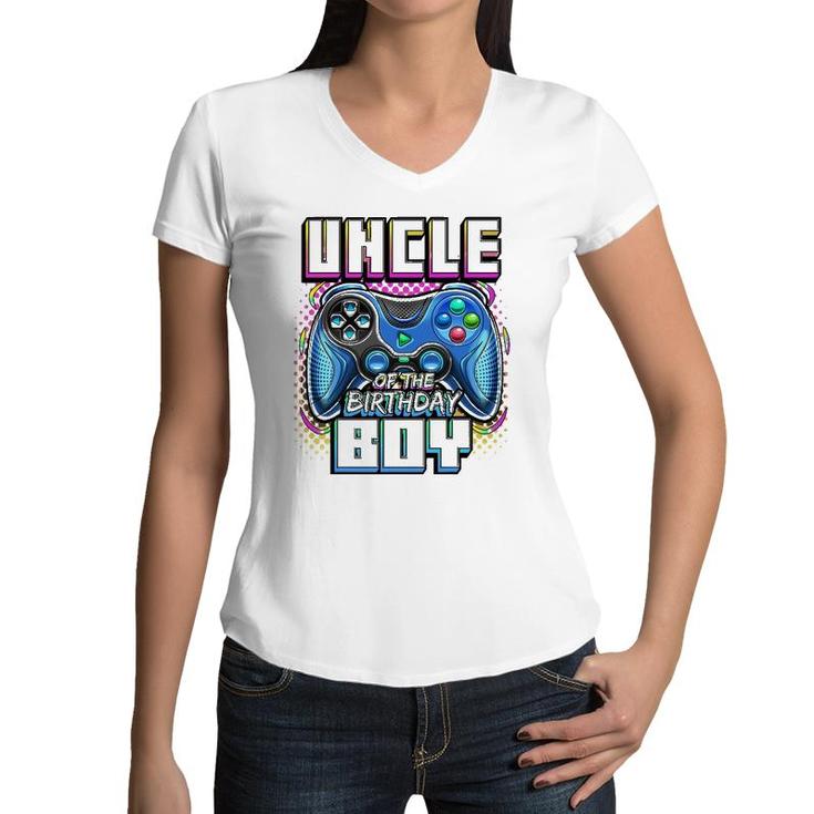 Uncle Of The Birthday Boy Matching Video Game Birthday Party Women V-Neck T-Shirt