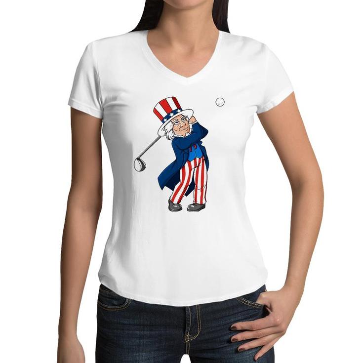 Uncle Sam Golfing 4Th Of July Patriotic Boys Kids Teens Golf Women V-Neck T-Shirt