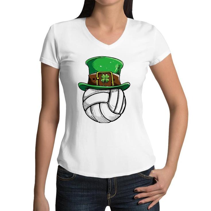 Volleyball St Patrick's Day Girls Boys Ball Leprechaun Gifts Women V-Neck T-Shirt