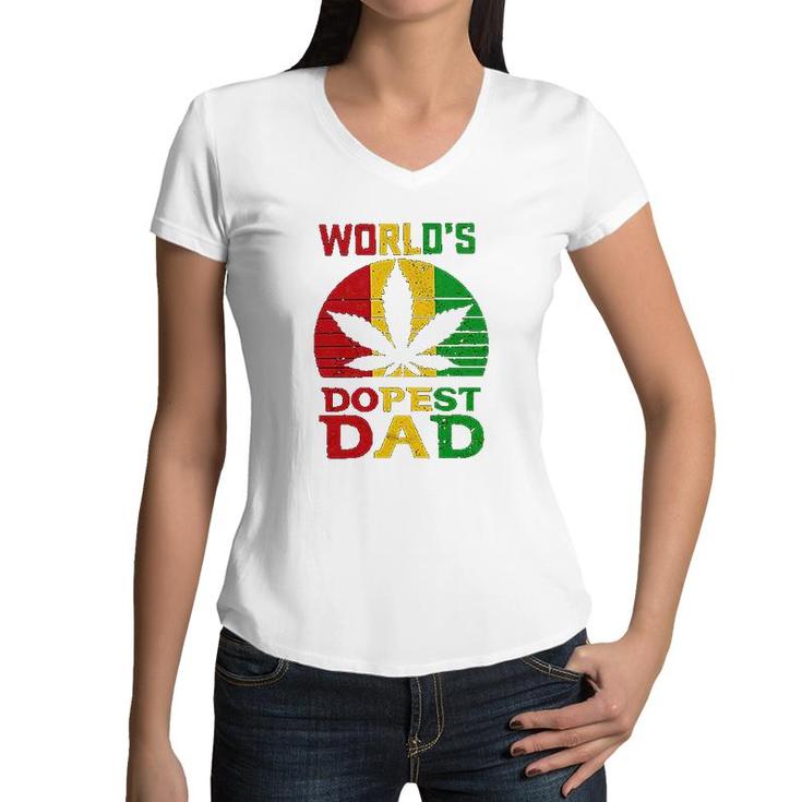 Weed Three Color Worlds Dopest Dad  Funny Leaf Fashion For Men Women Women V-Neck T-Shirt