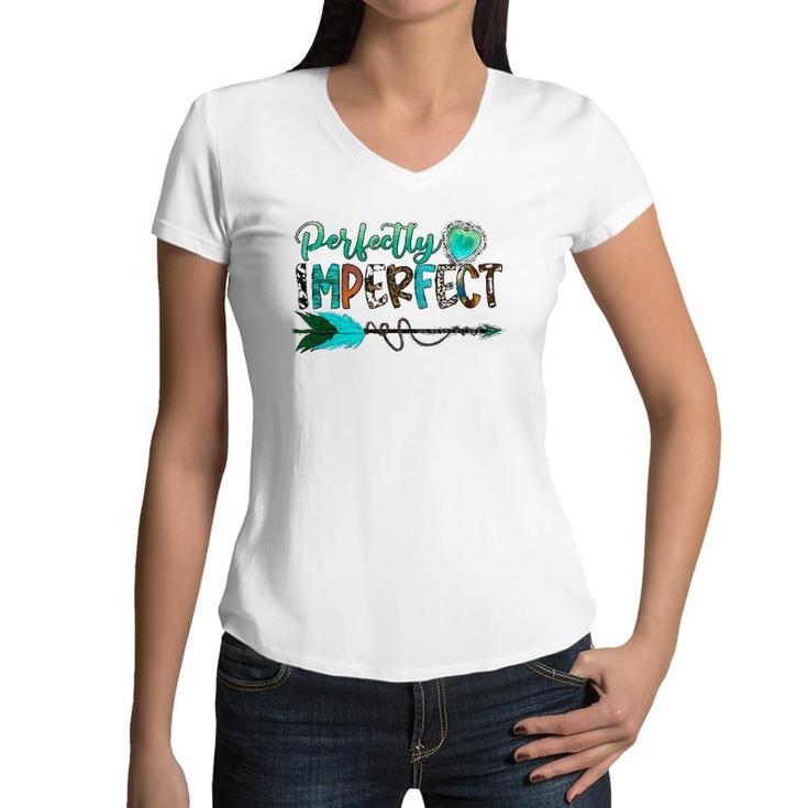 Western Texas Cowgirl Perfectly Turquoise Leopard Imperfect Meditation Women V-Neck T-Shirt