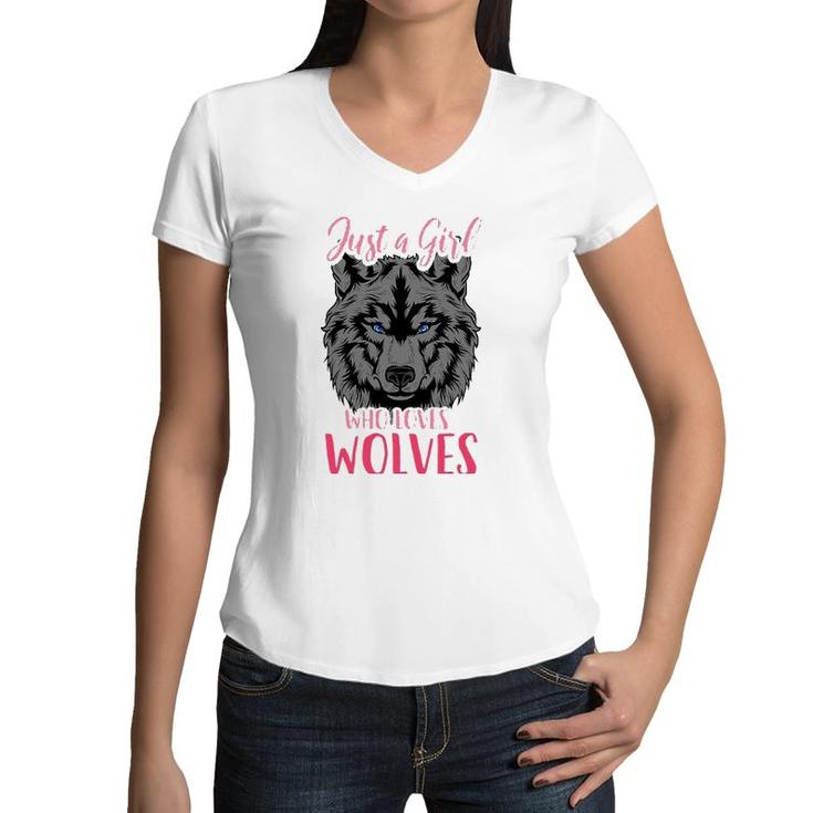 Wolf Just A Girl Who Loves Wolves Women V-Neck T-Shirt