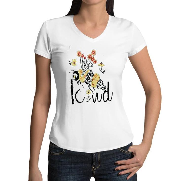 Women Flower Bee Kind Graphic Girls Women V-Neck T-Shirt