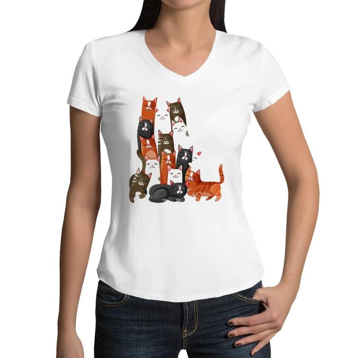 Women Or Girls Cat, Men Or Boy Colorful Cats Women V-Neck T-Shirt