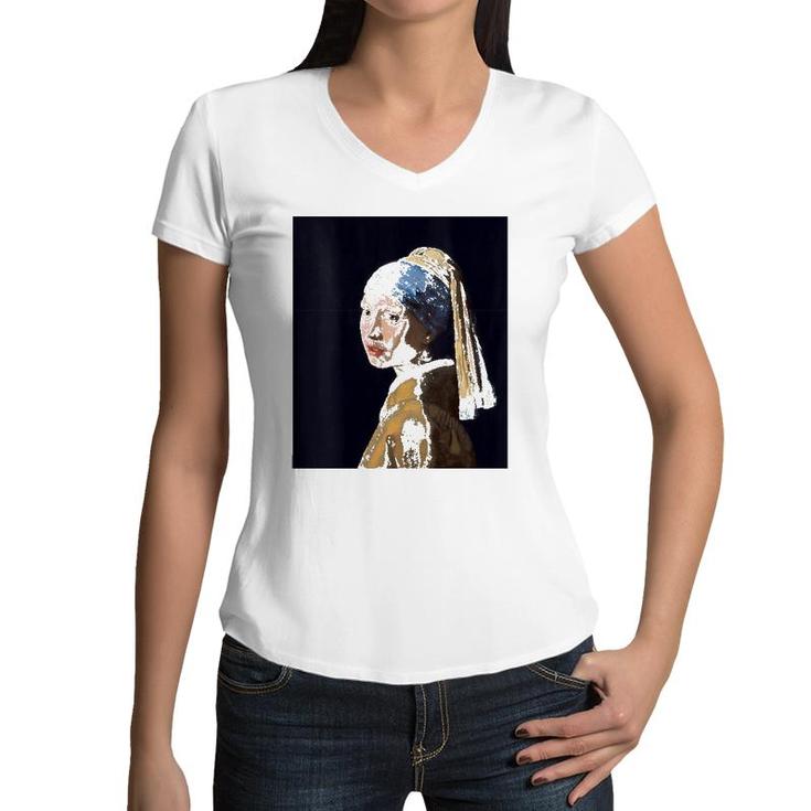 Womens Girl With A Pearl Earring By Johannes Vermeer Women V-Neck T-Shirt