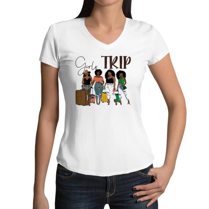 Womens Girls Trip Black Women Queen Melanin African American Pride V-Neck Women V-Neck T-Shirt