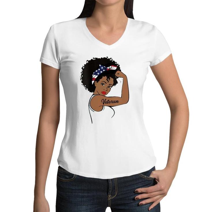 Womens Strong Female Veteran , African American Girl Veteran V-Neck Women V-Neck T-Shirt