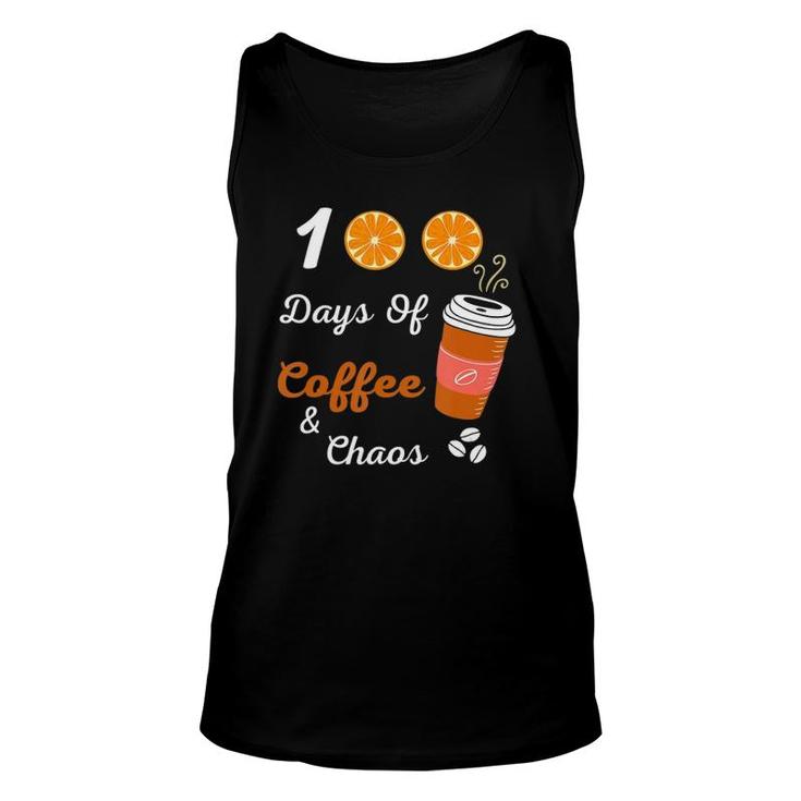 100 Days Of Coffee & Chaos _ 100Th Day School Teacher Unisex Tank Top