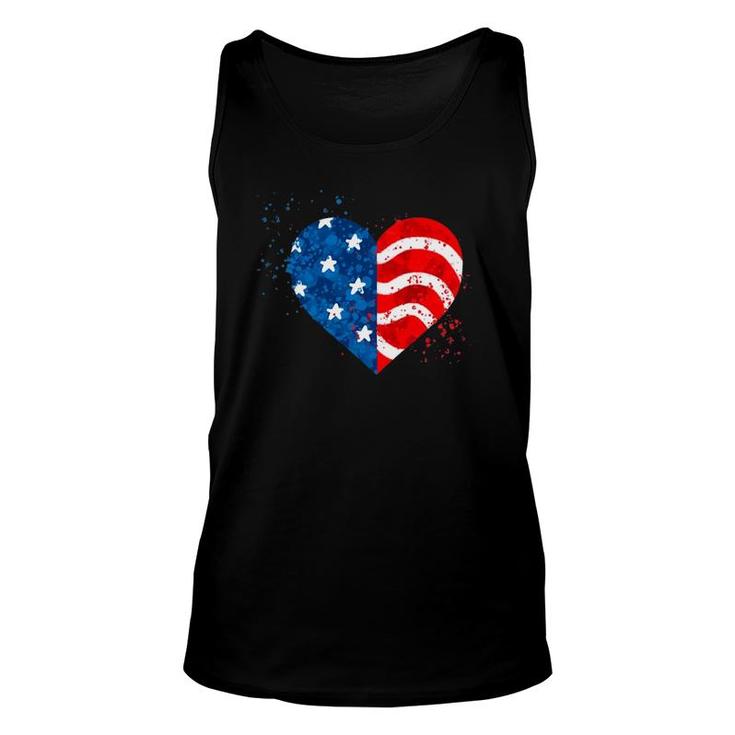 4Th Of July  Love Heart American Freedom Usa Flag Unisex Tank Top