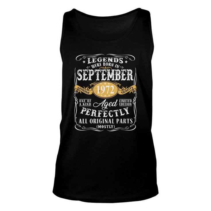 50Th Birthday Gift Legends Were Born In September 1972 Perfect Unisex Tank Top