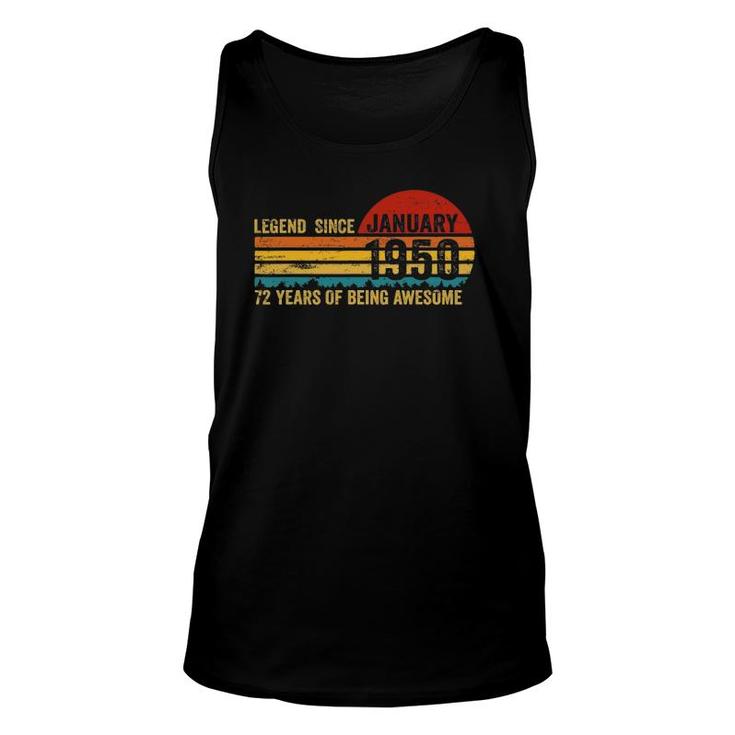 72 Years Old Retro Birthday Legend Since January 1950 Tank Top