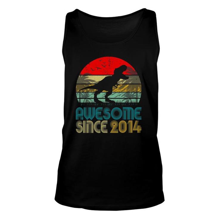 7Th Birthday Dinosaur Awesome Since 2014 Gifts 7 Years Old Unisex Tank Top