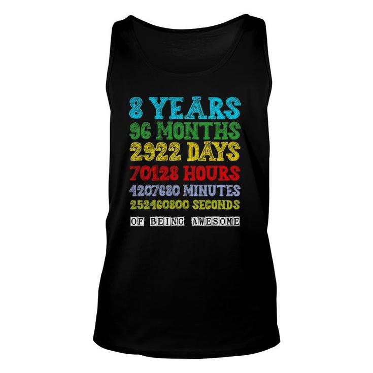8 Years Of Being Awesome Happy 8Th Birthday Eight Countdown Unisex Tank Top