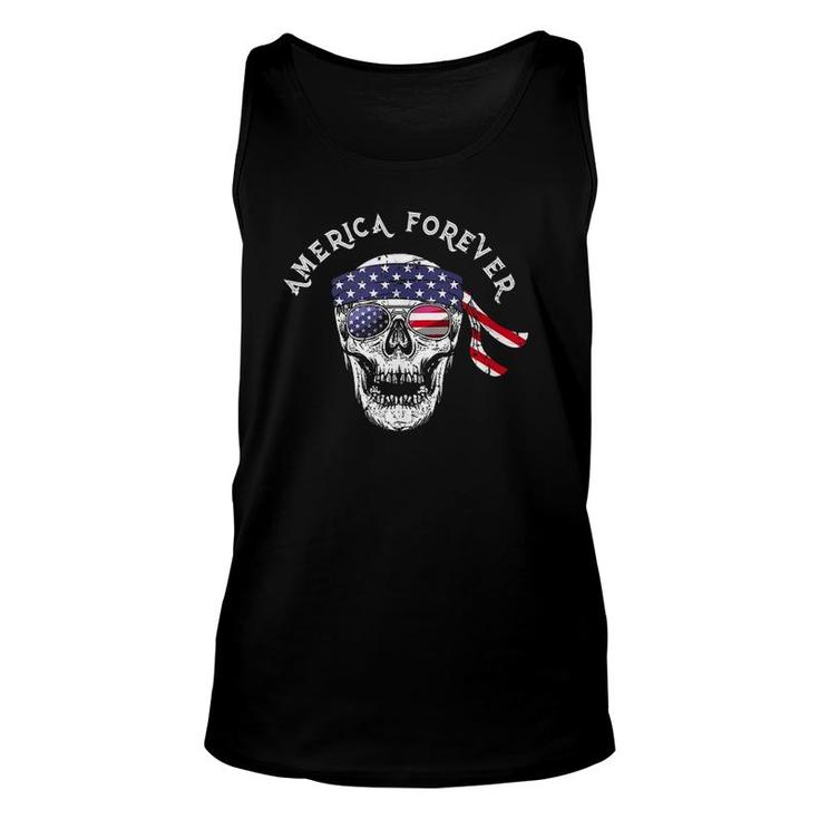 America Forever Patriotic Skull American Flag Sunglasses  Unisex Tank Top