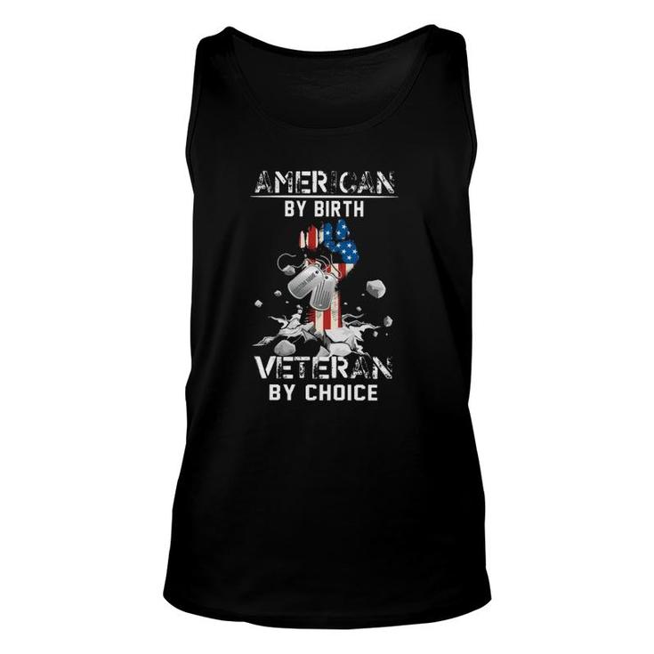 American By Birth Veteran By Choice Dog Tags Us Flag Raised Fist Breaking Stone Tank Top