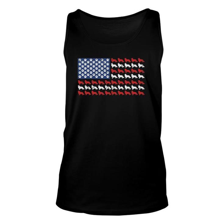 American Flag Usa Rough Collie 4Th Of July With Dog Paw Unisex Tank Top