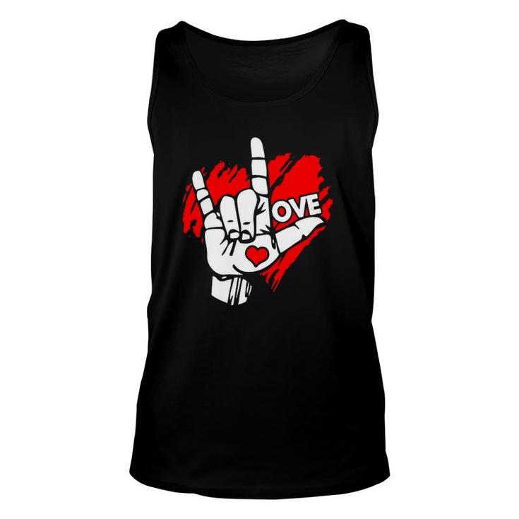American Sign Language I Love You Red Heart Unisex Tank Top