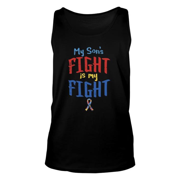 Autism Awareness  My Son's Fight Ribbon Support Mom Dad Unisex Tank Top